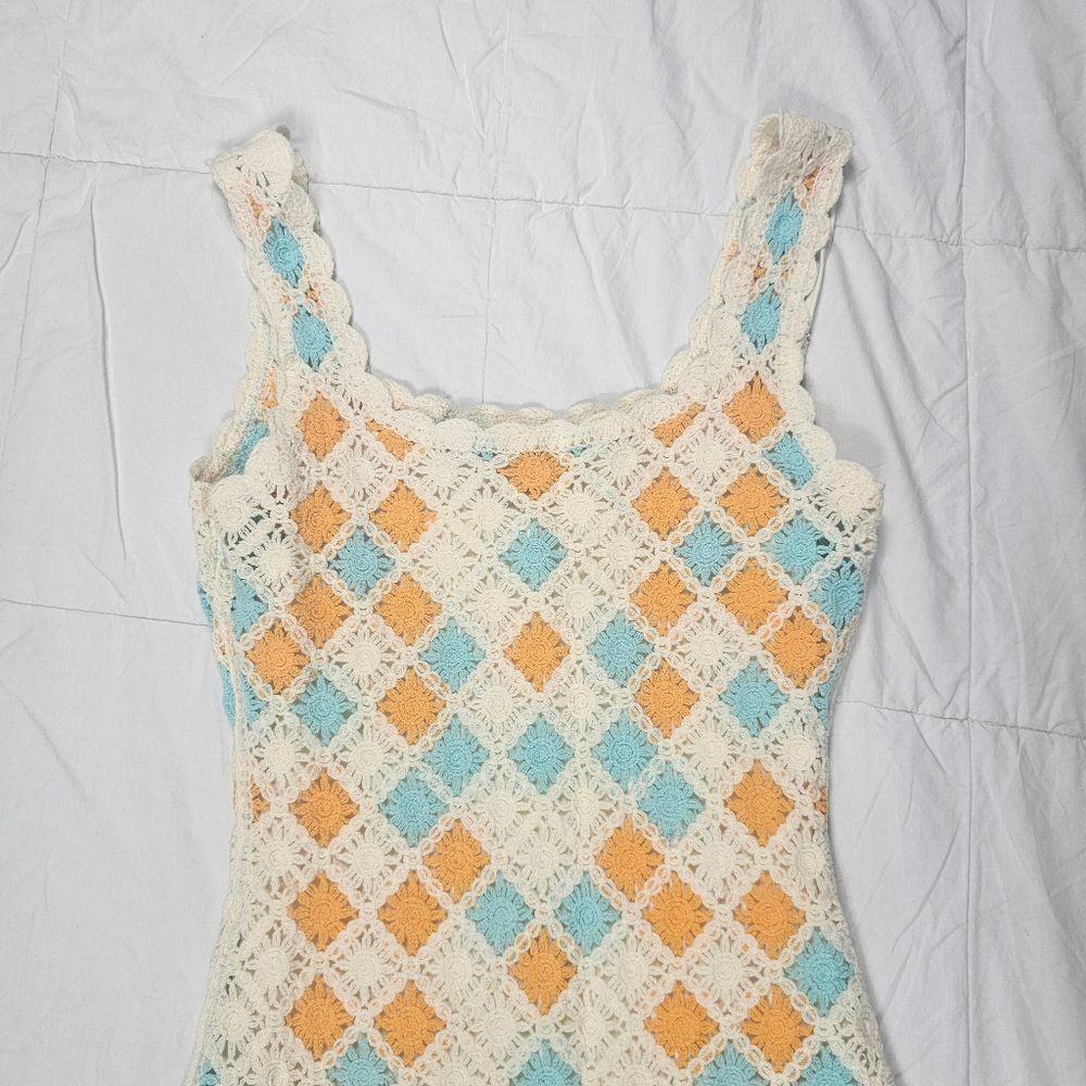 Entro Colorful Crochet Knit Sleeveless Mini Dress Women's Size‎ Small - Picture 6 of 13